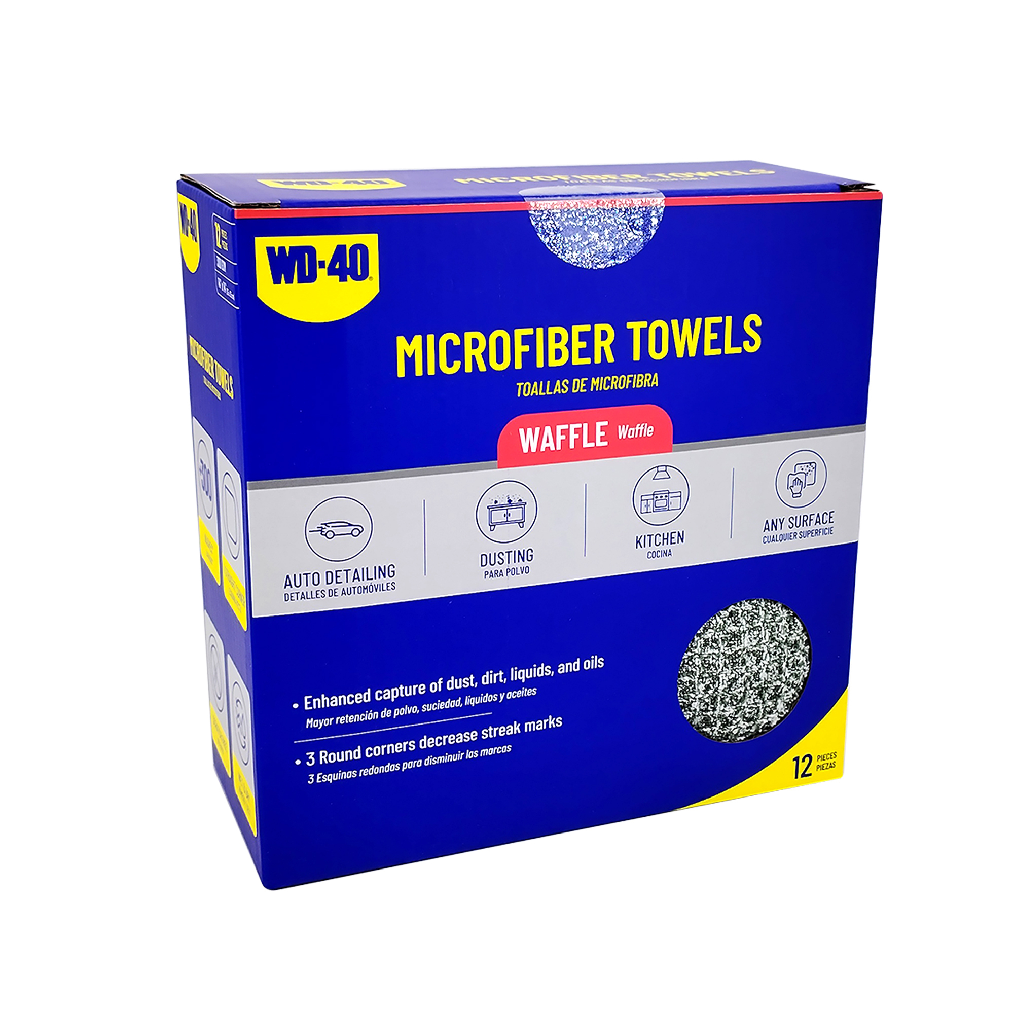 WD-40 Waffle Multipurpose Microfiber Towel — 12 Pack, Gray, 300 GSM, High Absorbency, Durable, Model# L40225